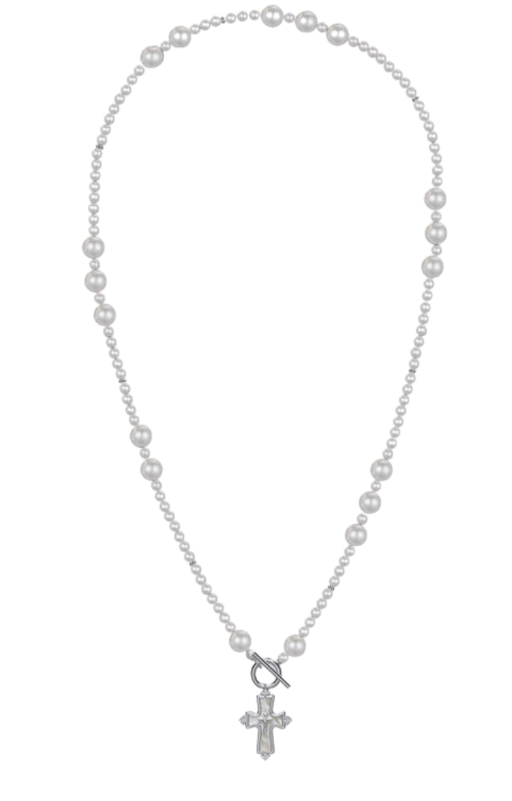 HOLY TEASE CROSS PEARL NECKLACE