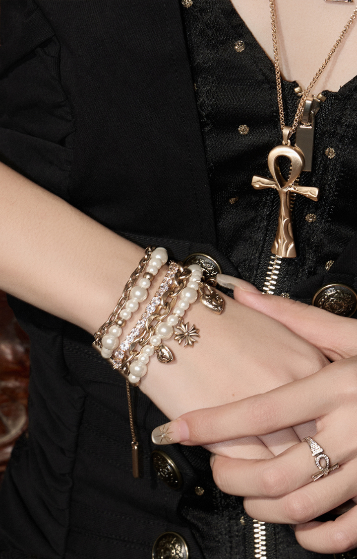 PEARL LOCK KEY MULTI-LAYER BRACELET