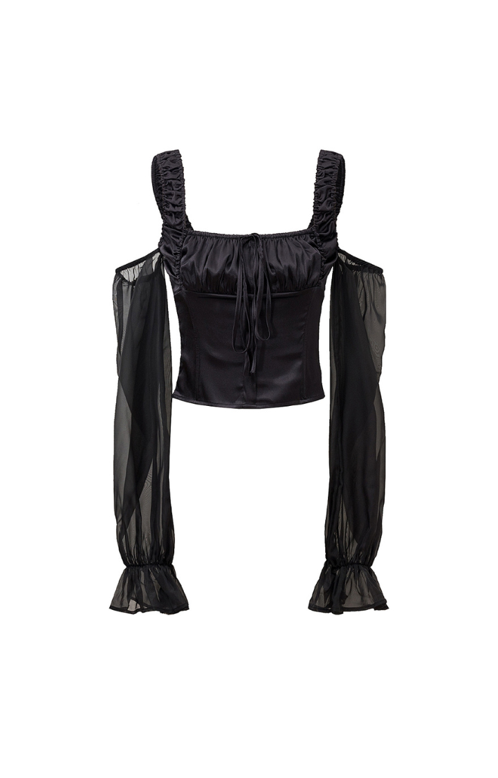 MIDNIGHT SIREN LANTERN-SLEEVE OFF-SHOULDER TOP