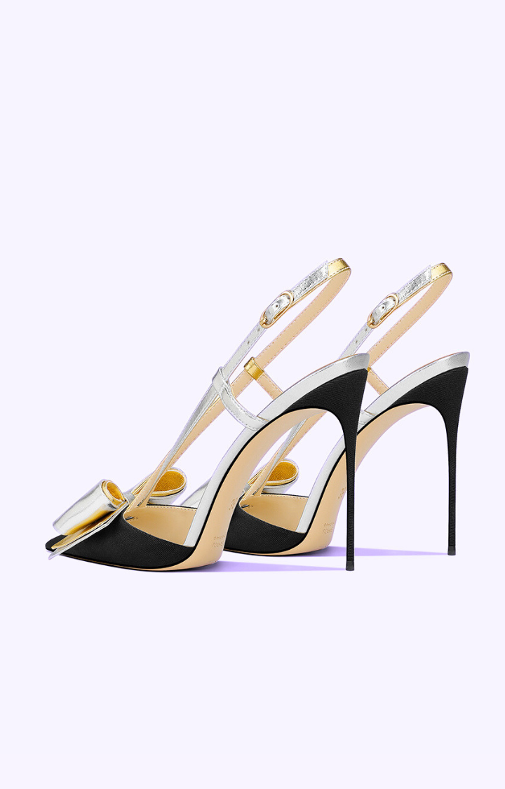 GLITTER BOW RIOT SLINGBACK STILETTOS IN SILVER OBSESSION