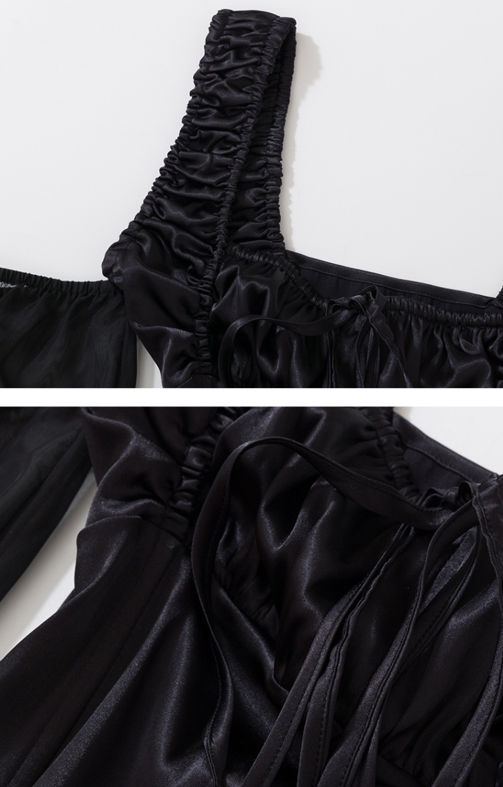 MIDNIGHT SIREN LANTERN-SLEEVE OFF-SHOULDER TOP