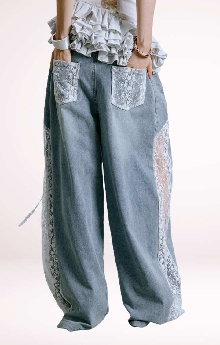 LACE VENOM WIDE-LEG JEANS