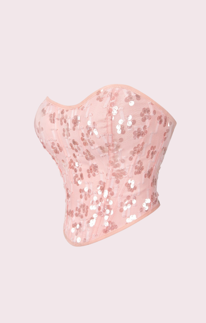 GLITTER BLOOM SEQUIN CORSET TOP - BLUSH DAZE