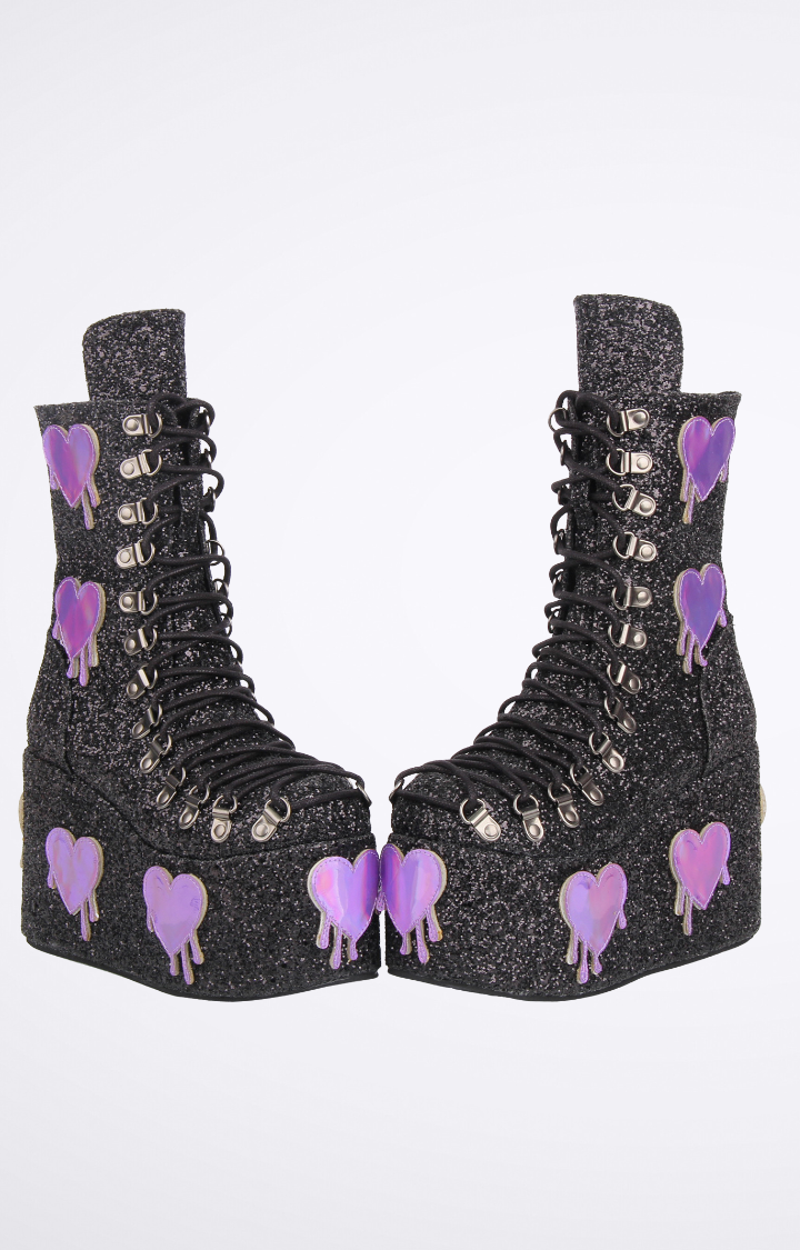 HEART DRIP GLITTER PLATFORM BOOTS - PURPLE POISON
