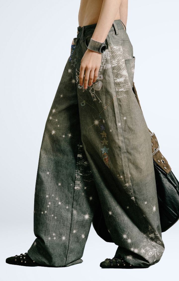 STARSTRUCK REBEL WIDE-LEG JEANS IN GRAY GALAXY WASH
