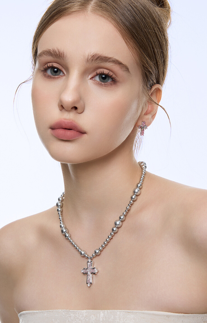 GRAY PRAYER ROSARY NECKLACE