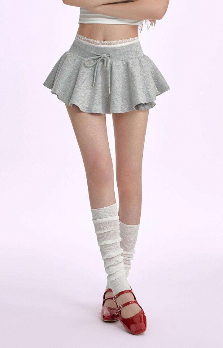 SUGARSPIN RUCHED BALLET MINI SKIRT - HEATHER GRAY