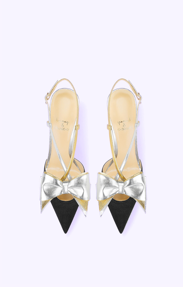 GLITTER BOW RIOT SLINGBACK STILETTOS IN SILVER OBSESSION