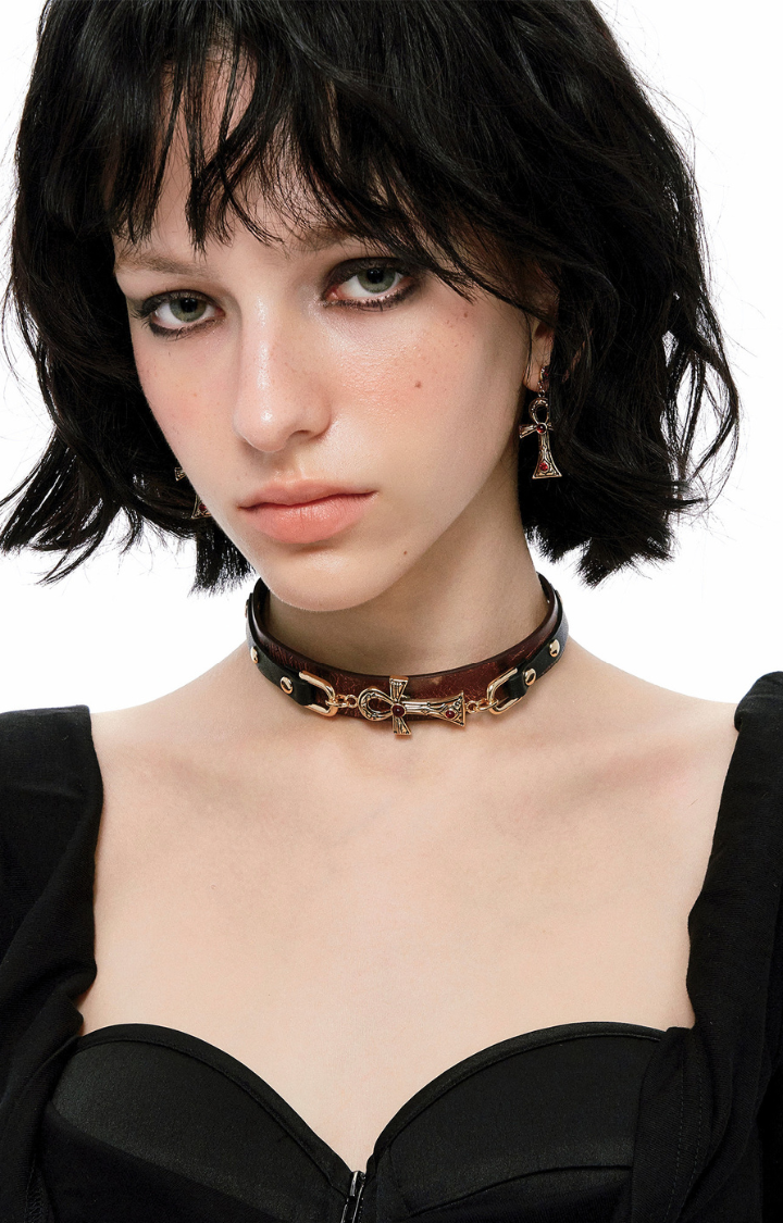 ANKH LEATHER RITUAL CHOKER