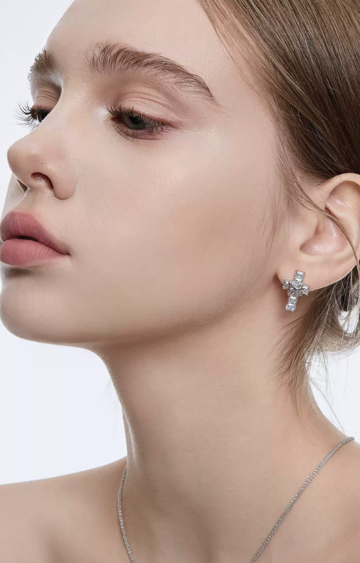 SILENT SIN CROSS STUD EARRINGS
