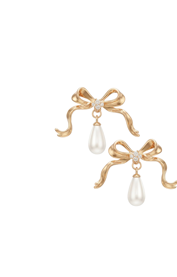 RIBBON THREAT PEARL STUD EARRINGS