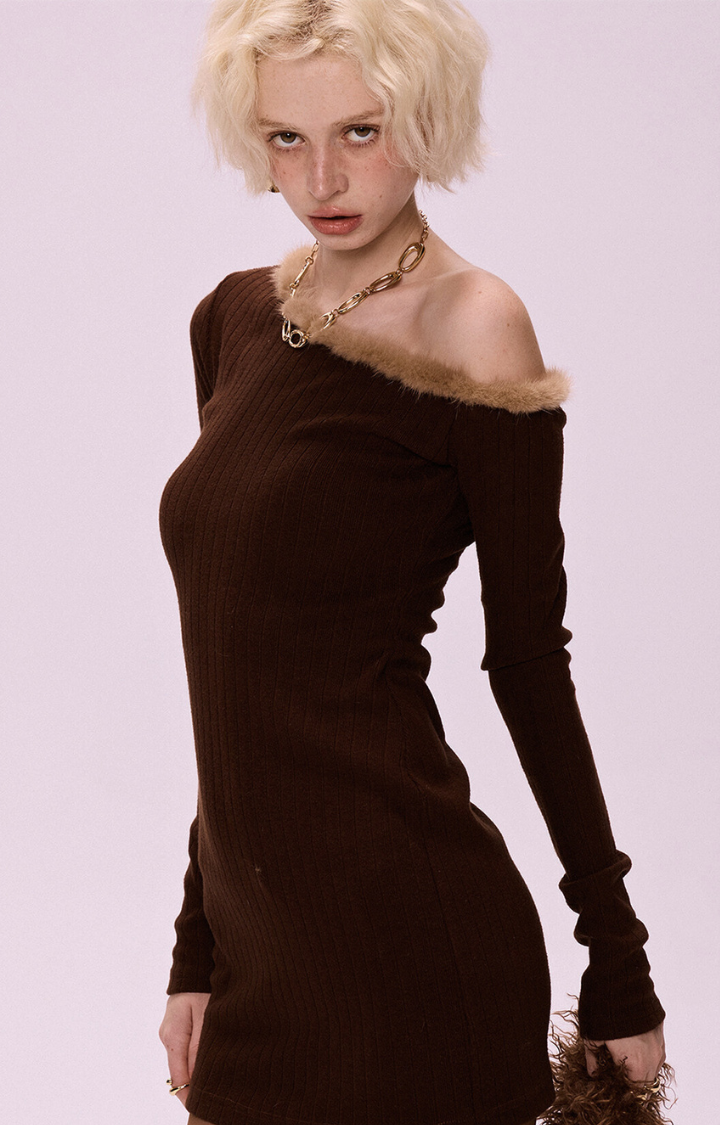 BROWN SIGNAL ASYMMETRY KNIT DRESS