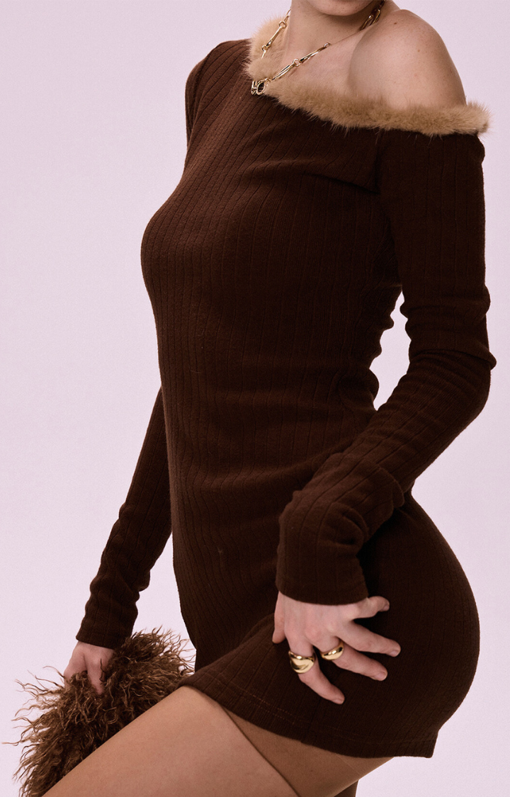 BROWN SIGNAL ASYMMETRY KNIT DRESS