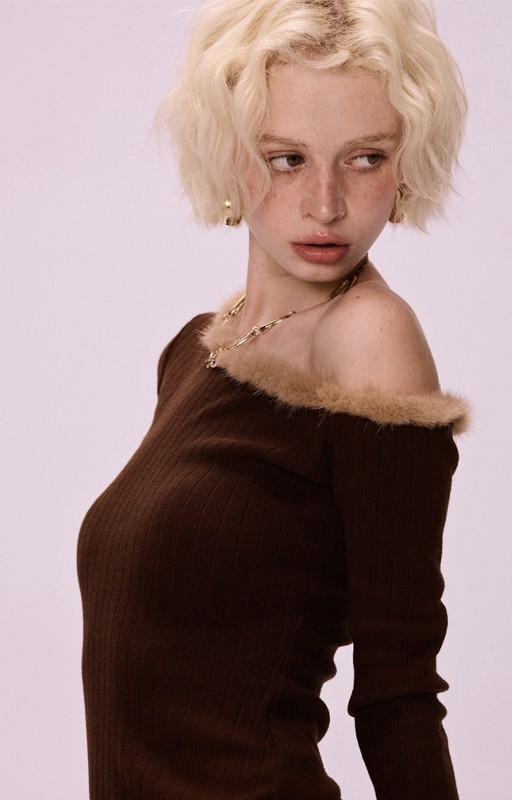 BROWN SIGNAL ASYMMETRY KNIT DRESS