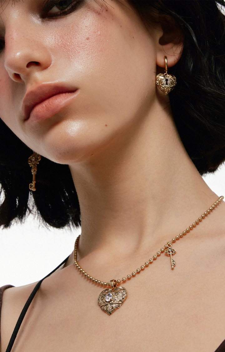 LOCKED HEART CHARM NECKLACE