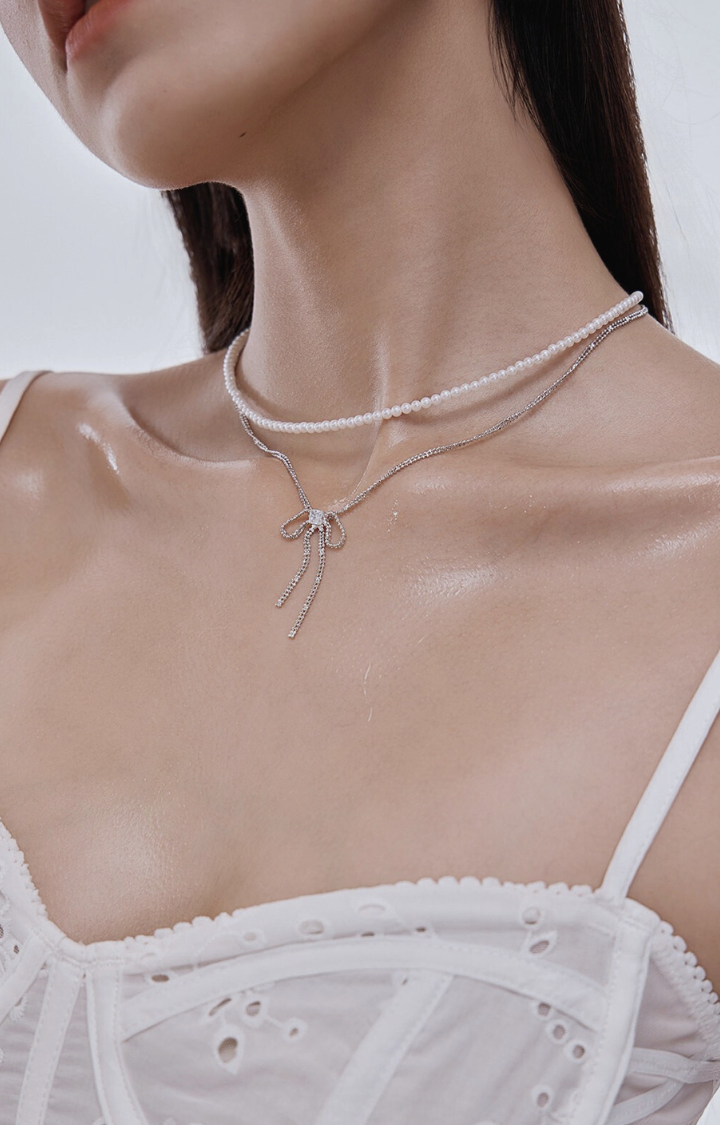 ICE RIBBON DOUBLE CHAIN NECKLACE