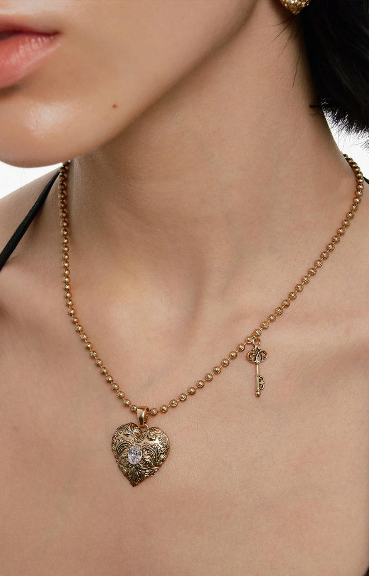 LOCKED HEART CHARM NECKLACE