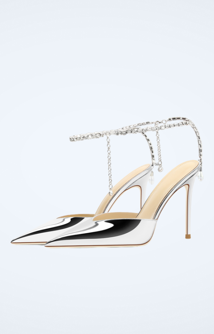 GLOSS TRAP HEELS – SILVER CHAIN