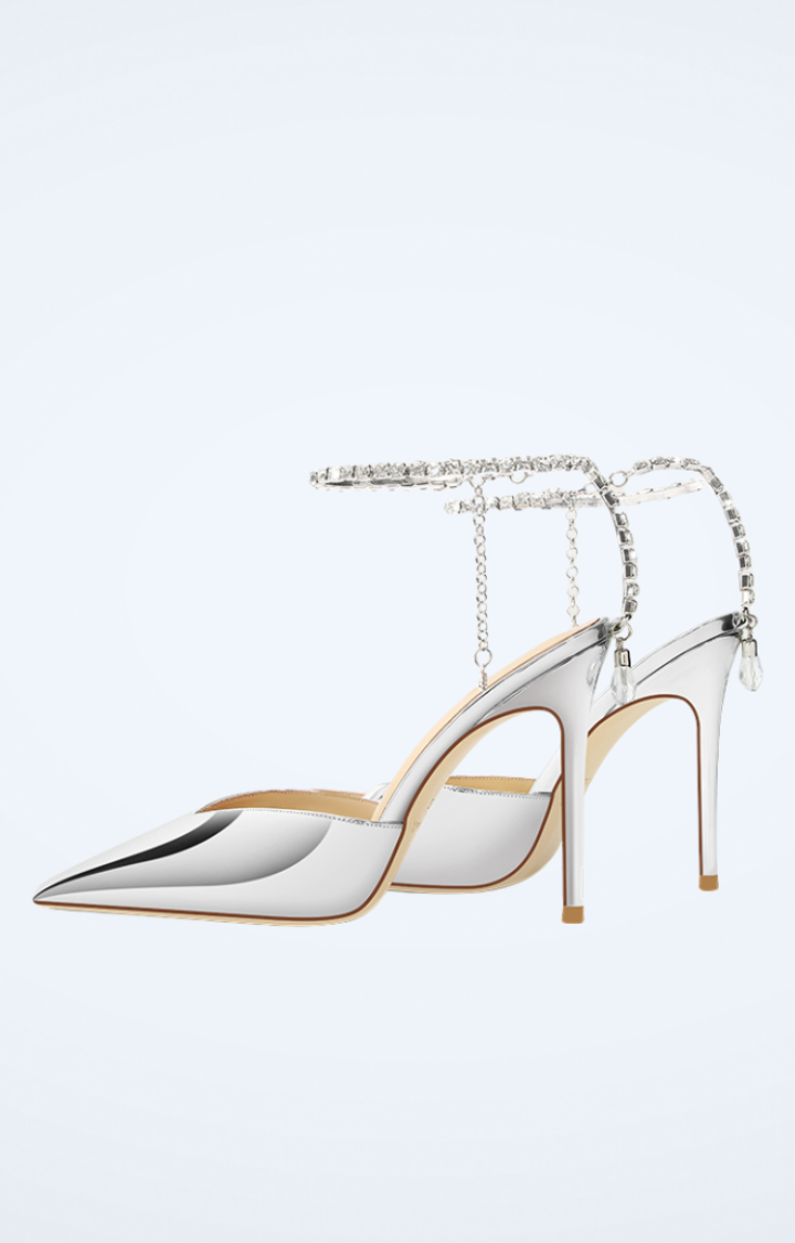 GLOSS TRAP HEELS – SILVER CHAIN