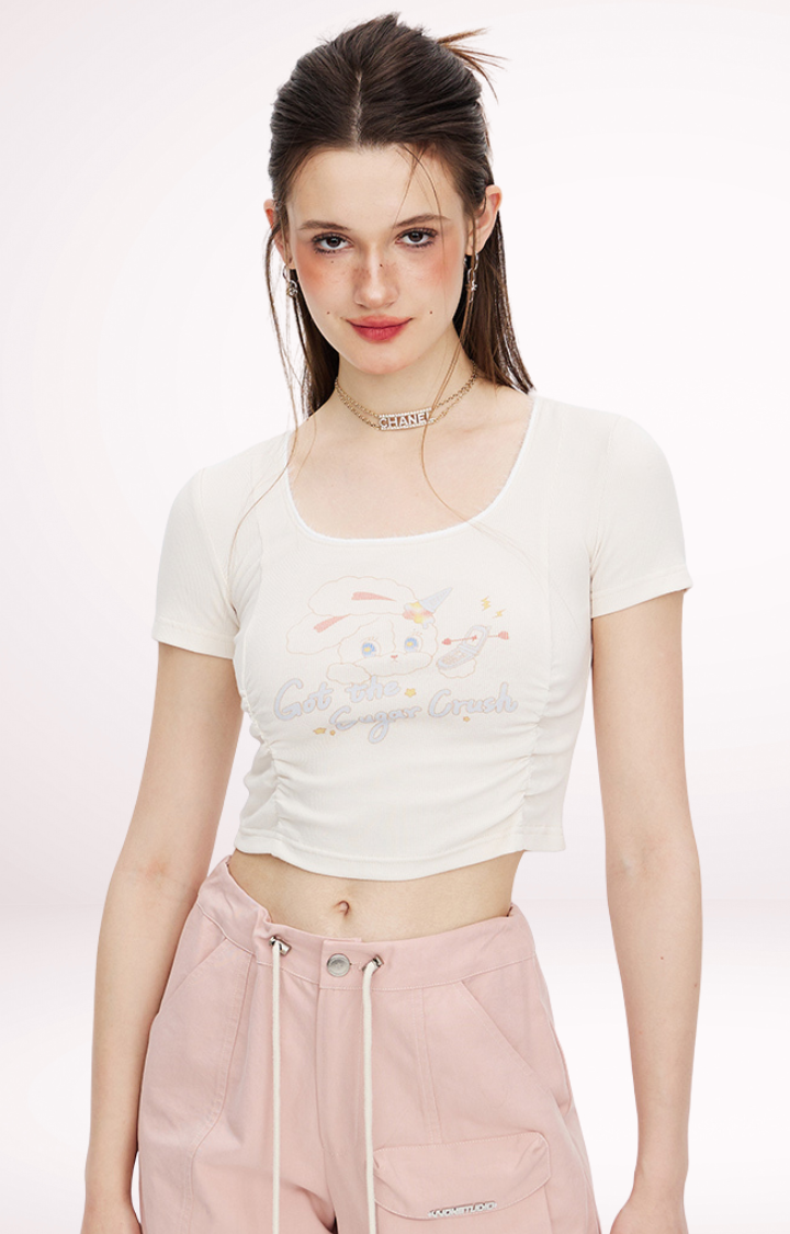 SUGAR CRUSH BUNNY CROPPED TEE  BABY PINK / CREAMY WHITE