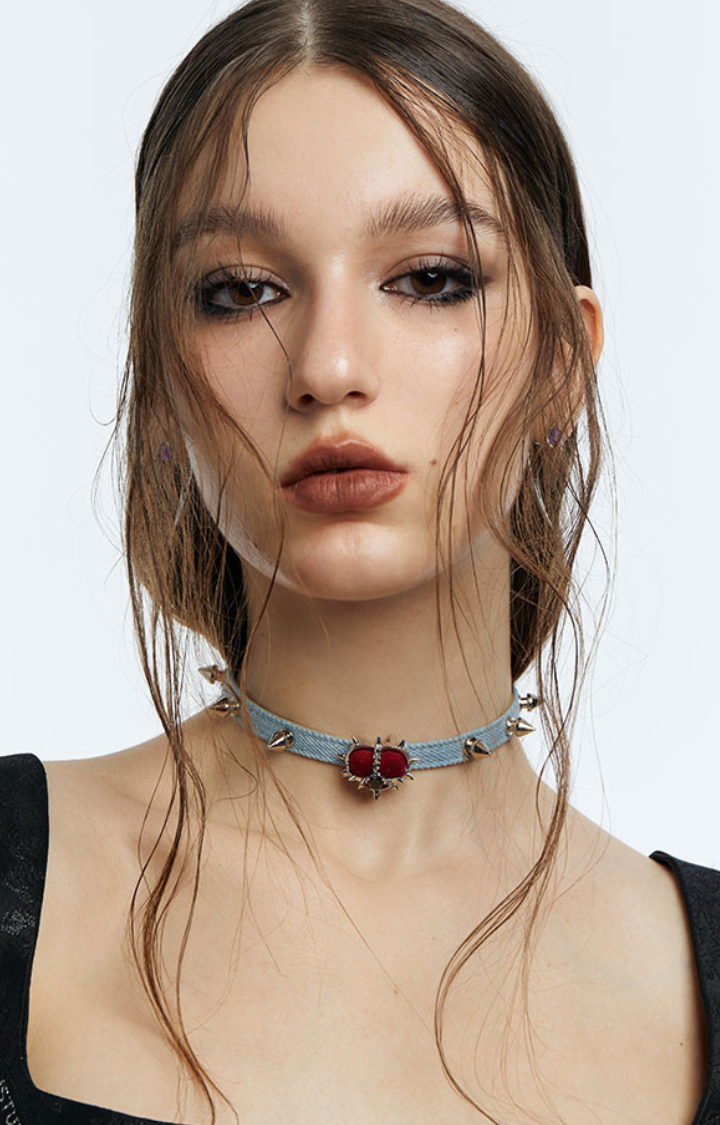 RIVET RED GEM DENIM CHOKER
