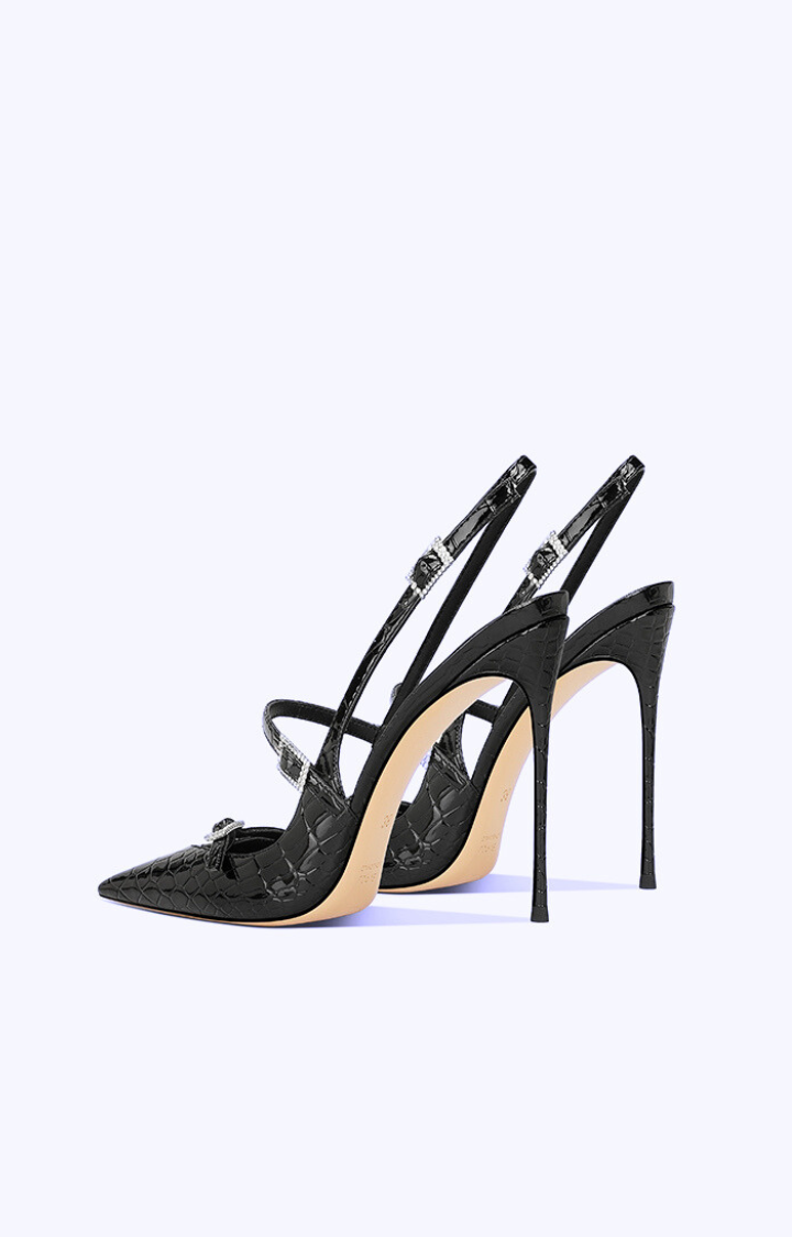 BLACK CROC PATENT STILETTO SLINGBACKS