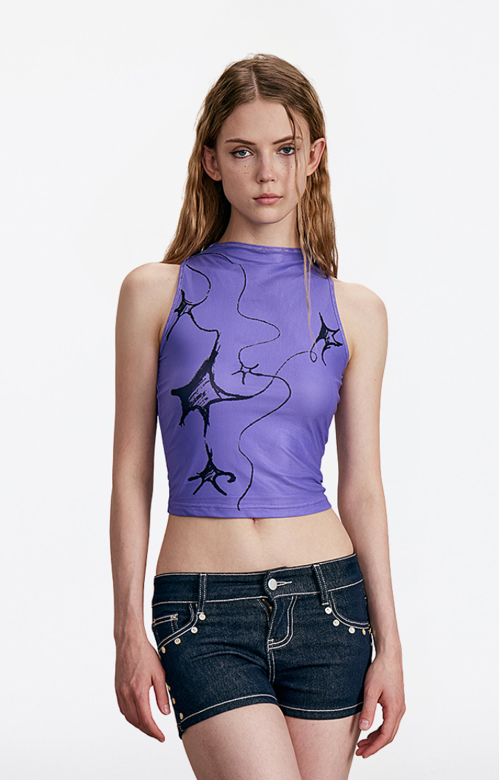HAND-DRAWN STAR MESH DOUBLE-LAYER TANK