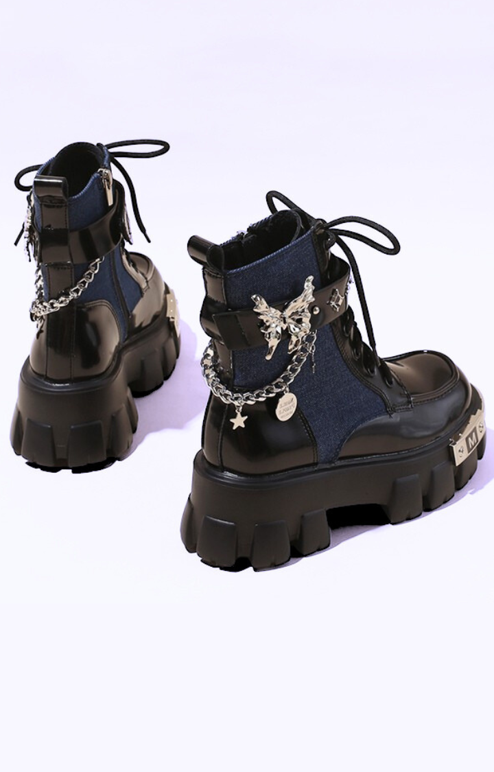 BUTTERFLY RIOT PLATFORM BOOTS - DENIM VENOM