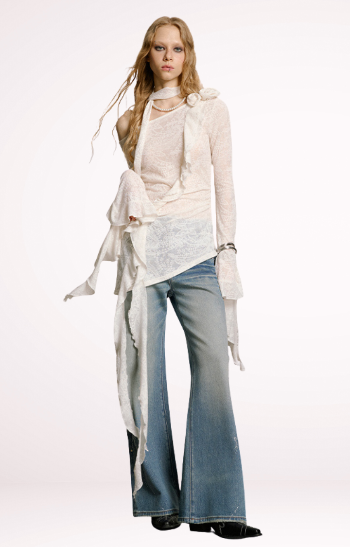 STARDUST RHINESTONE HIGH-WAIST WIDE LEG JEANS IN LIGHT WASH