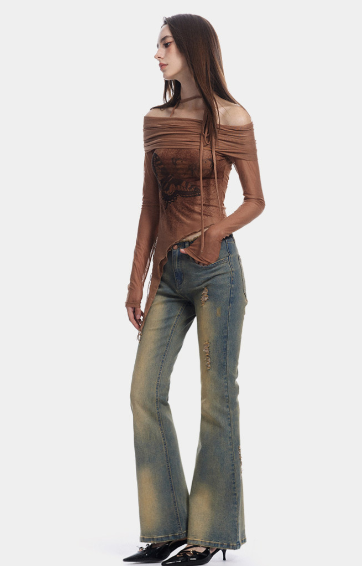 DIRTY ANGEL LOW-RISE FLARE JEANS