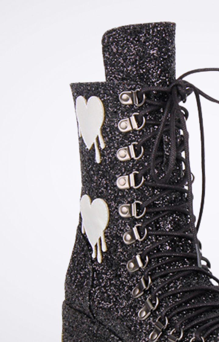 HEART DRIP GLITTER PLATFORM BOOTS - WHITE SPARKLE