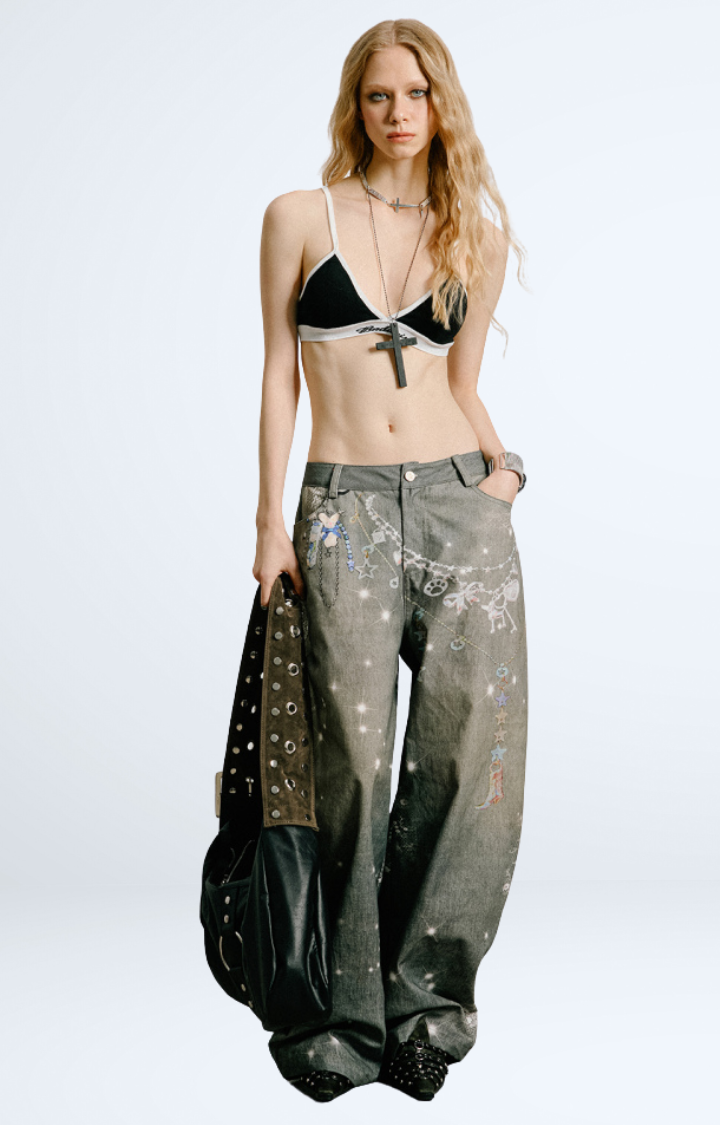 STARSTRUCK REBEL WIDE-LEG JEANS IN GRAY GALAXY WASH