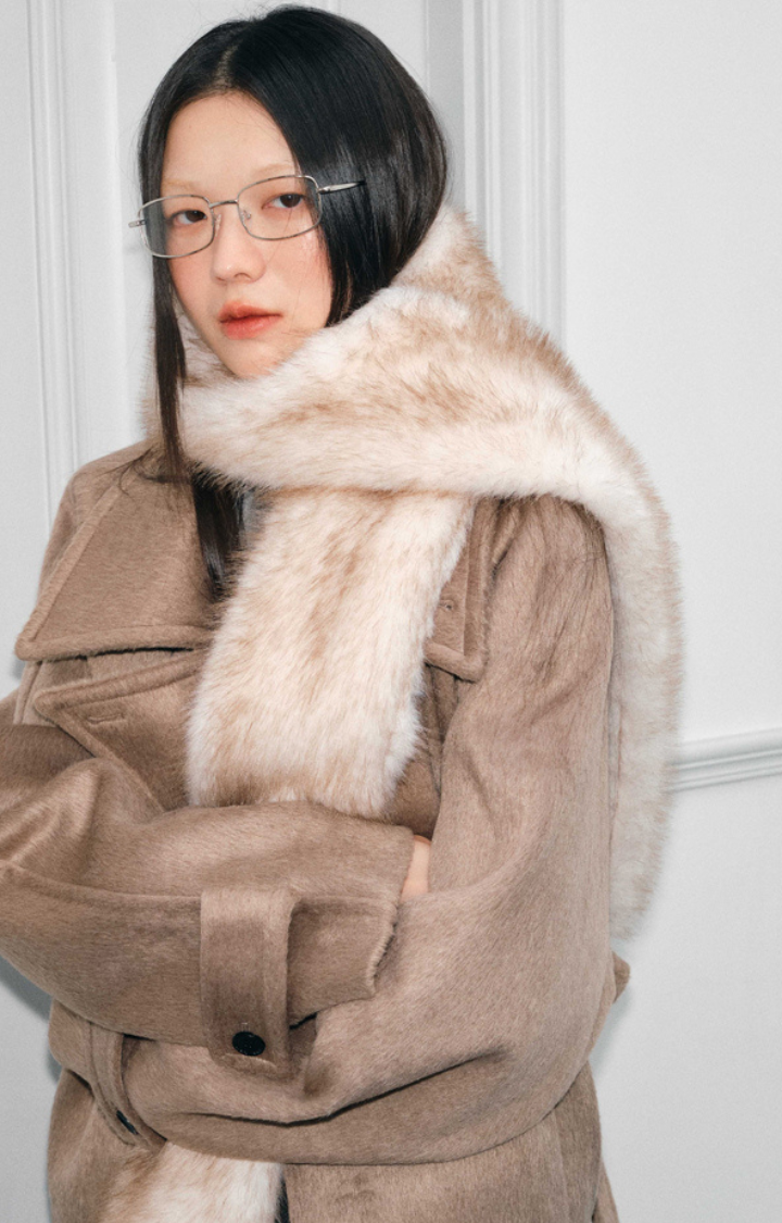 ETHEREAL FADE FAUX FUR LONG SCARF IN  MOCHA FAWN