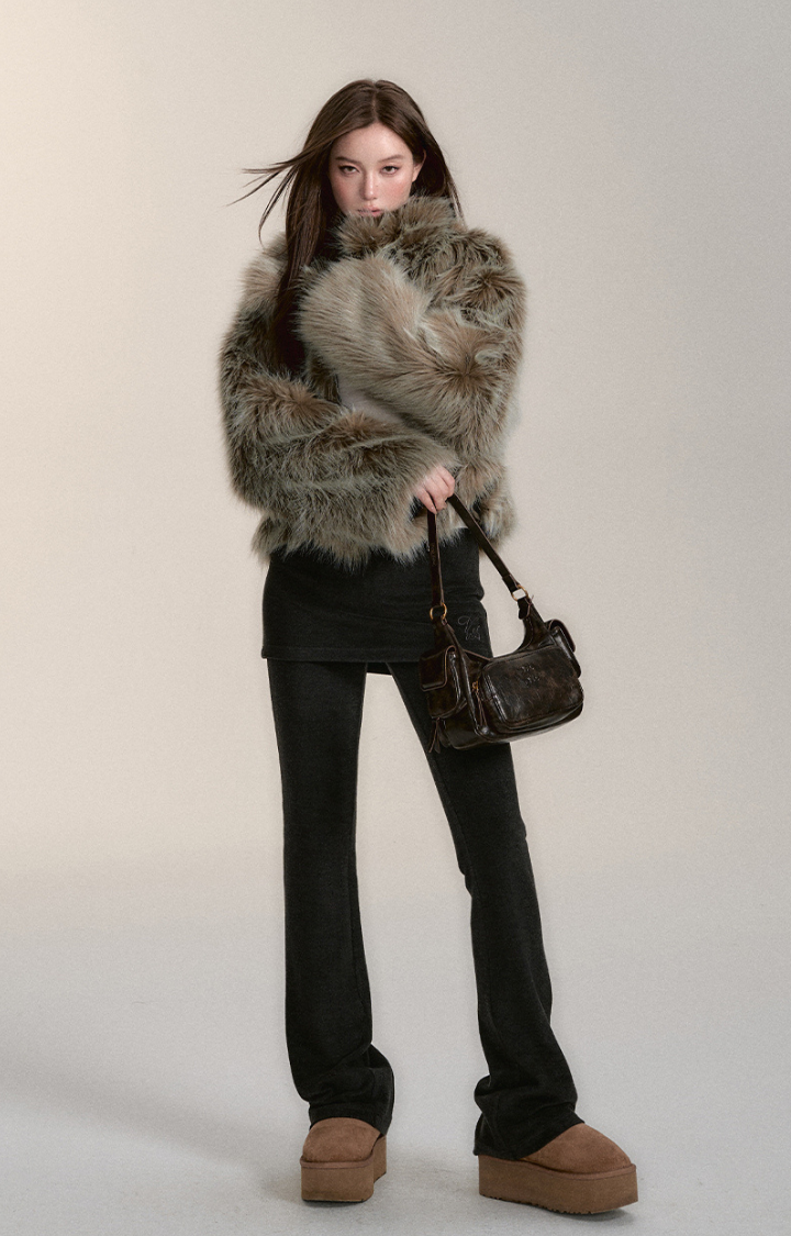 WILD WHISPERS FAUX FUR JACKET IN ASH MOSS