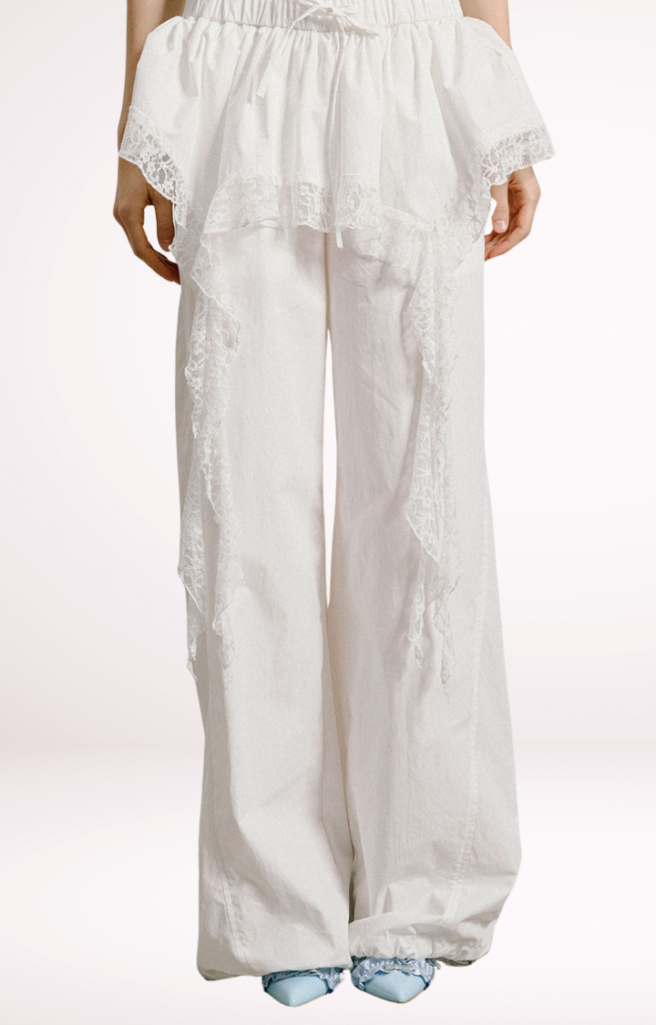 LACE TIERED SKIRT CARGO PANTS IN ETHEREAL CHAOS LACE