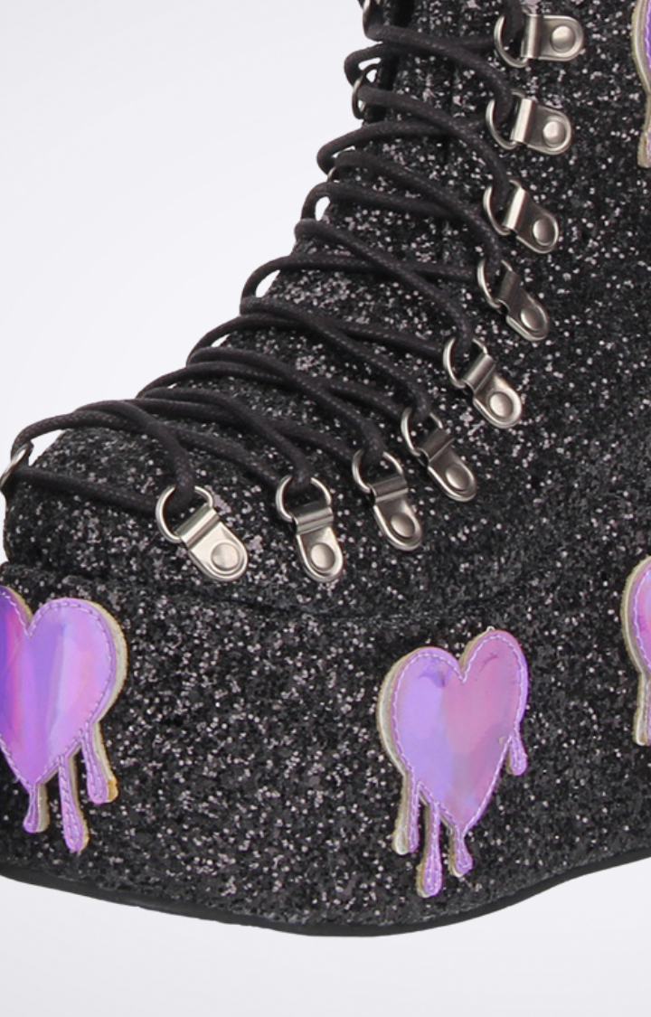 HEART DRIP GLITTER PLATFORM BOOTS - PURPLE POISON