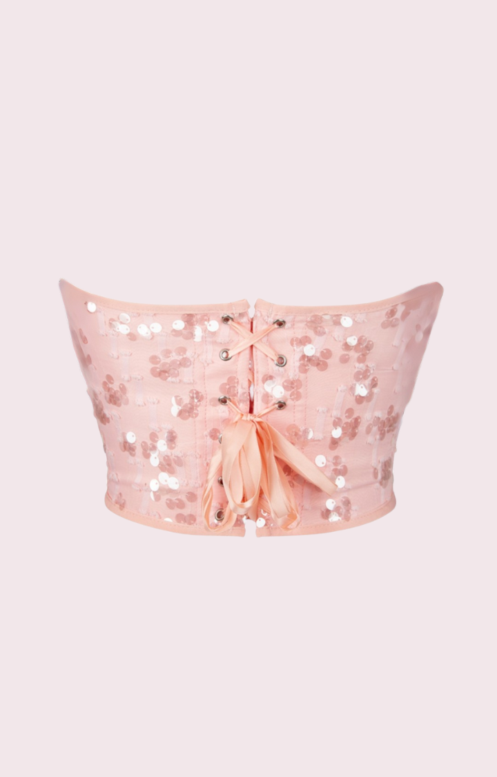 GLITTER BLOOM SEQUIN CORSET TOP - BLUSH DAZE