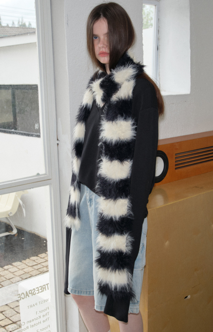 STRIPED SOFT FURY SCARF IN MONOCHROME MOOD