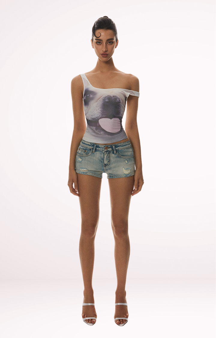 HEART PUP OFF-SHOULDER GRAPHIC TOP