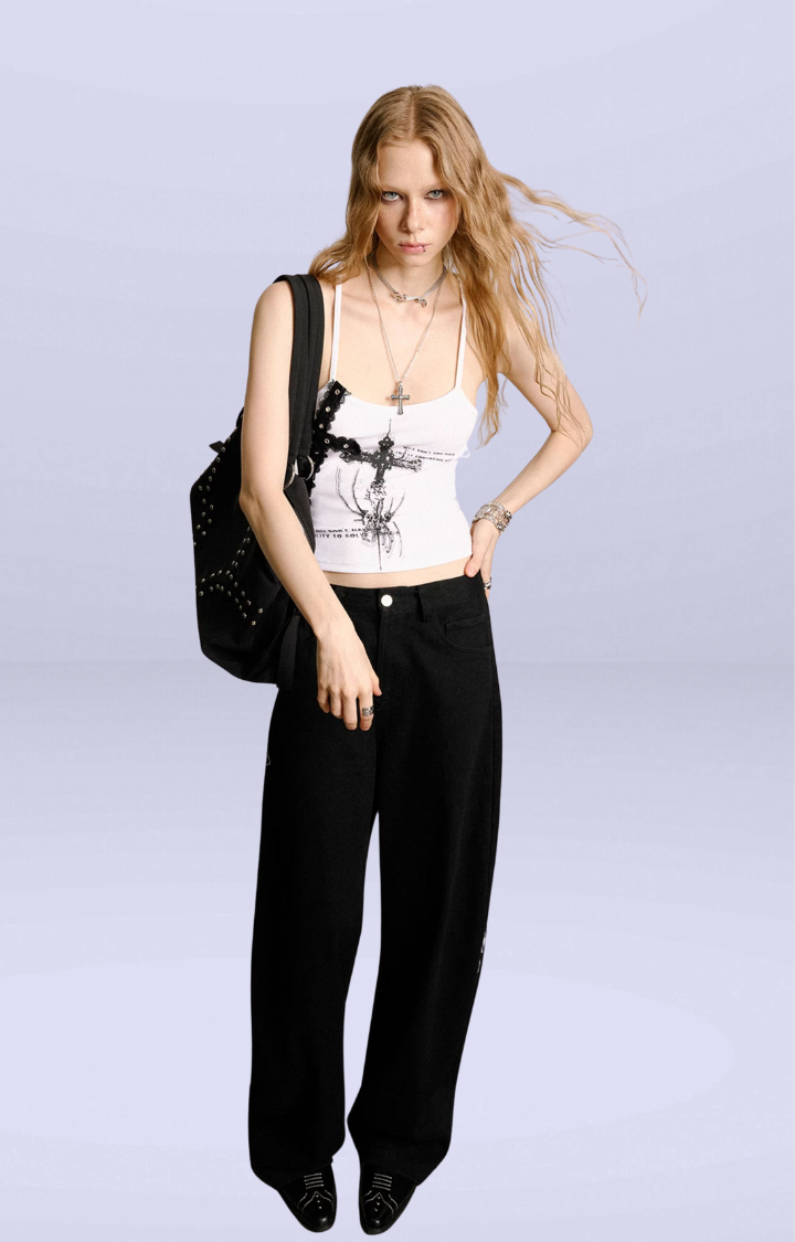 ROSE GARDEN EMBROIDERED WIDE-LEG PANTS