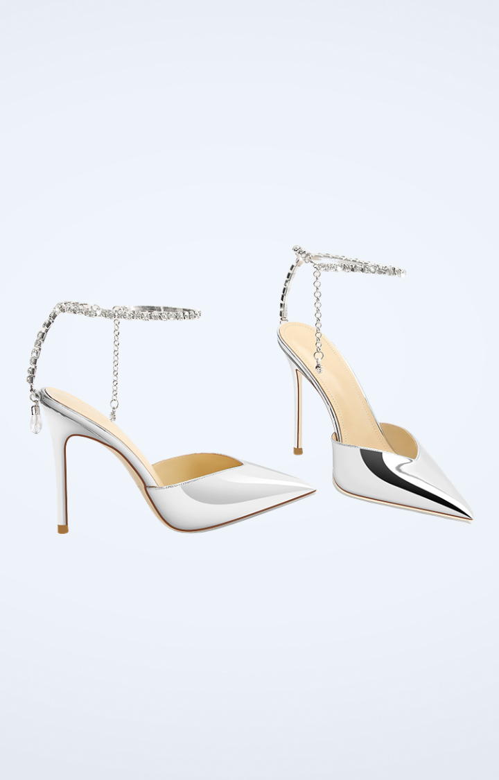 GLOSS TRAP HEELS – SILVER CHAIN