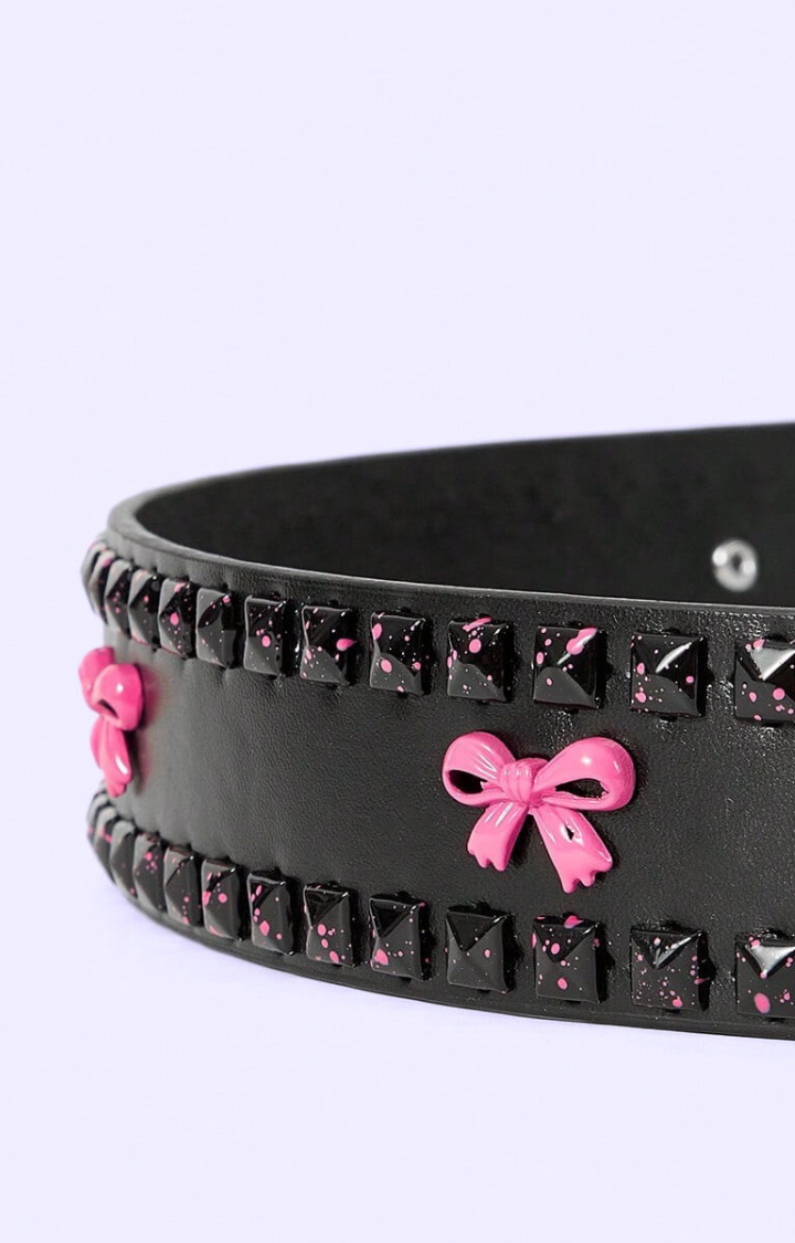 BOW TO NO ONE STUDDED BELT  BLACK & HOT PINK