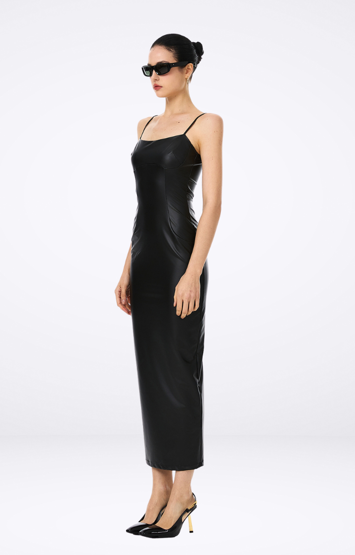 CITY NOIR FAUX LEATHER MAXI DRESS