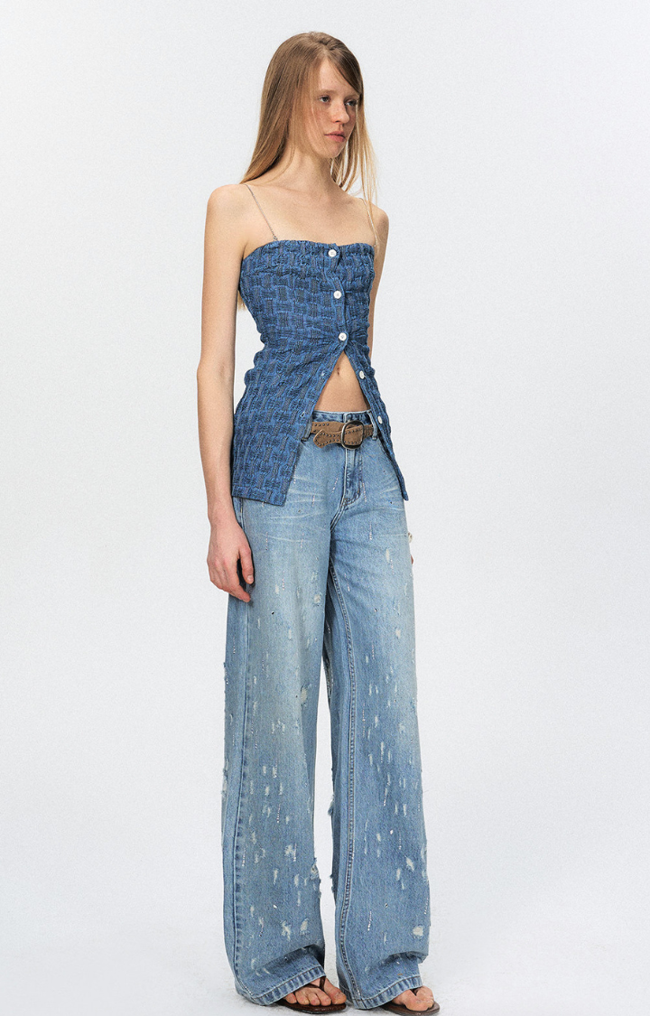 FADED SKY LOOSE STRAIGHT DENIM PANTS