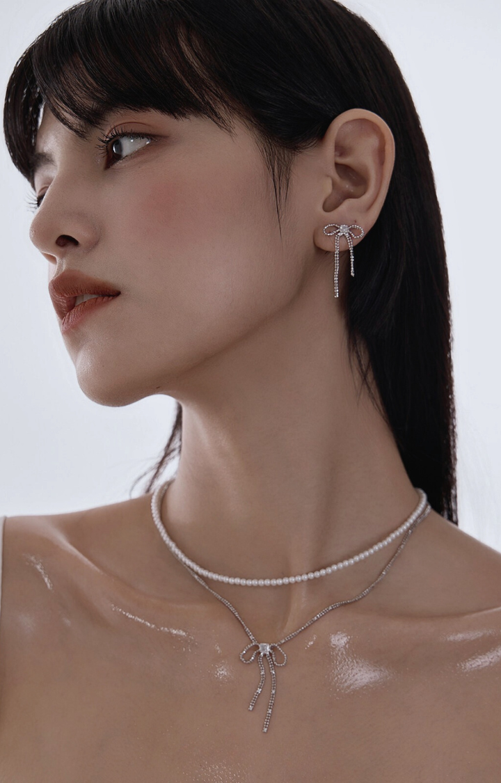 ICE RIBBON DOUBLE CHAIN NECKLACE