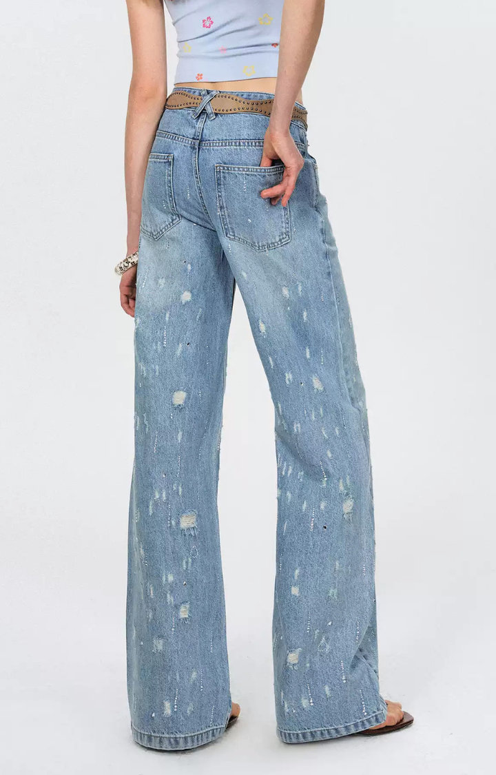 FADED SKY LOOSE STRAIGHT DENIM PANTS