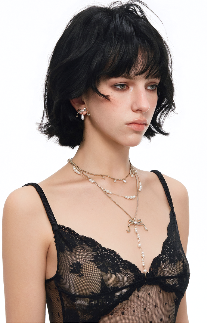 BROKEN PEARL RIBBON NECKLACE