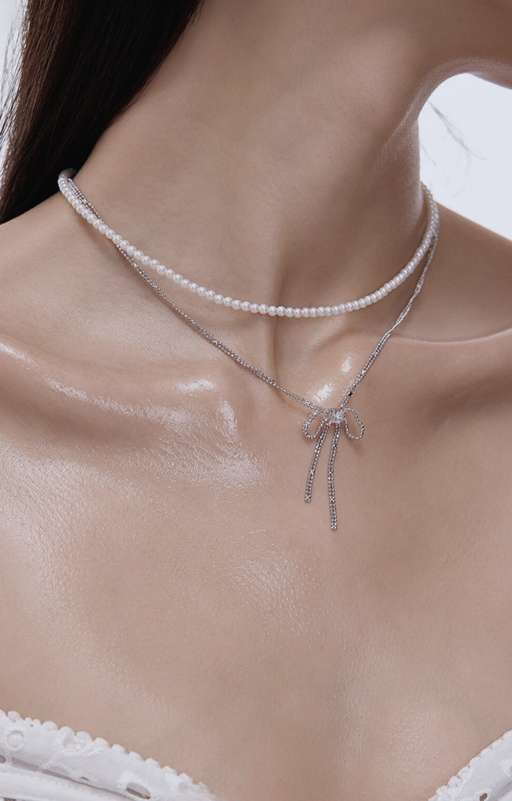 ICE RIBBON DOUBLE CHAIN NECKLACE