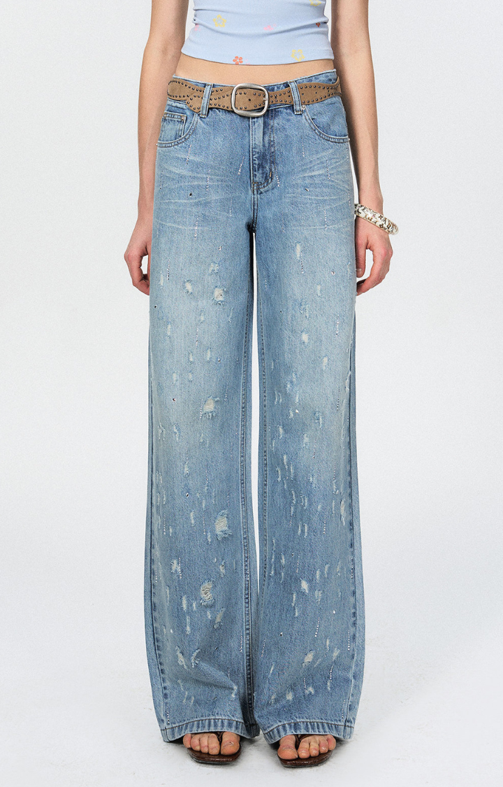 FADED SKY LOOSE STRAIGHT DENIM PANTS