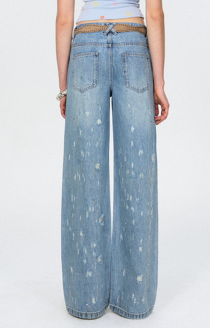 FADED SKY LOOSE STRAIGHT DENIM PANTS